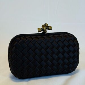 Bottega Veneta Intrecciato Knot clutch in black satin